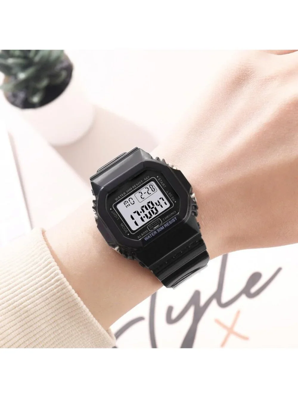 Women's Black Digital Resistant Outdoor Luminous Waterproof Electronic Watch